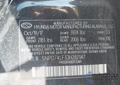 2018 Hyundai Elantra Se z USA, uszkodzony, nr VIN 5NPD74LF3JH287147